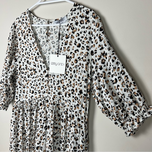 Ebby & I Maxi Dress White Leopard Animal Print Pockets Long Boho Size 10 NWT New - Picture 10 of 15